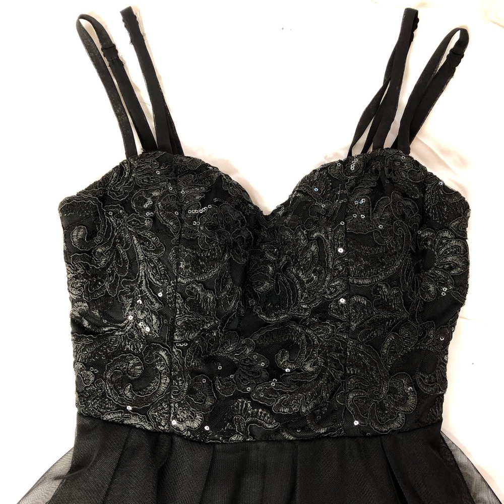 Black Sequin Flowy Prom Dress